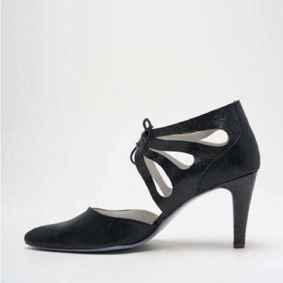 Un Tour en Ville Elegant Black Leather Women's Heels Tissage Satine 39 / 8.5 US - Picture 2 of 12
